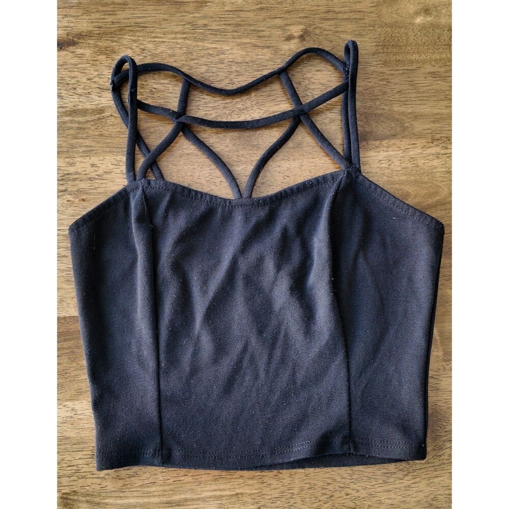 Charlotte Russe Black Strappy Cage Crop Top Size Small Y2K 2010s Going Out